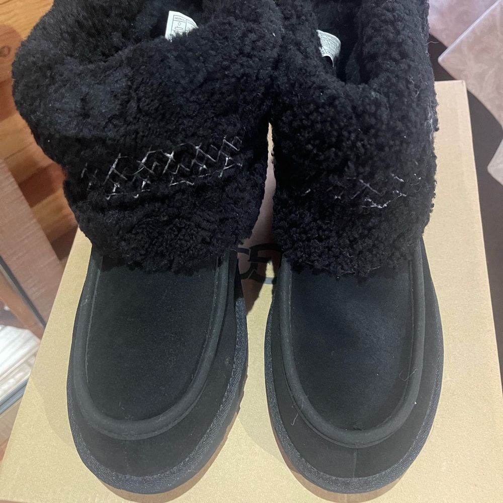 UGG Black Ankle Boots with Shearling Cuff